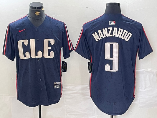 Men's Cleveland Guardians Kyle Manzardo #9 Navy 2024 City Connect Limited Jersey1