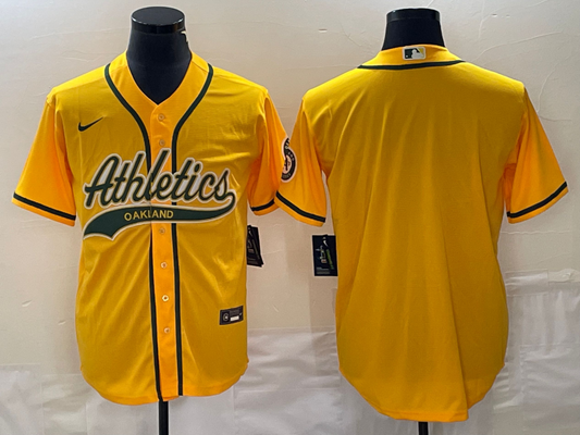 Men's Oakland Athletics Gold Replica Blank Jersey1 Joint Edition