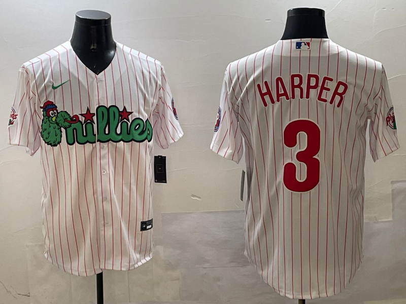 Men's Philadelphia Phillies Bryce Harper #3 White Replica Team Jersey1