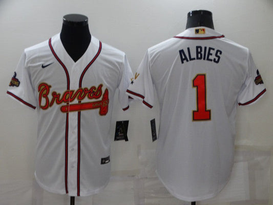Men's Atlanta Braves Ozzie Albies #1 White Replica Game Jersey1