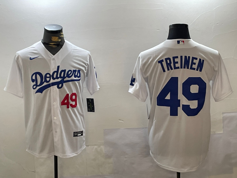 Men's Los Angeles Dodgers Blake Treinen #49 White Replica Player Jersey1