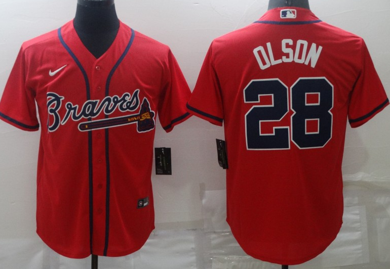 Men's Atlanta Braves Matt Olson #28 Red Replica Jersey1