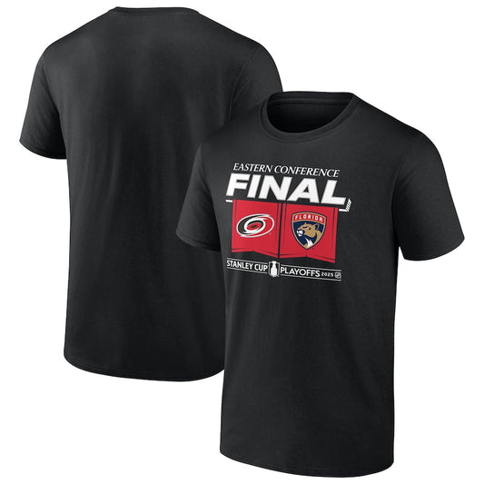 Men's Carolina Hurricanes vs. Florida Panthers Black 2025 Eastern Conference Finals Matchup Center Ice T-Shirt