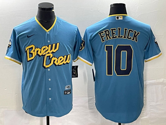 Men's Milwaukee Brewers Sal Frelick #10 Powder Blue 2022 City Connect Replica Player Jersey1