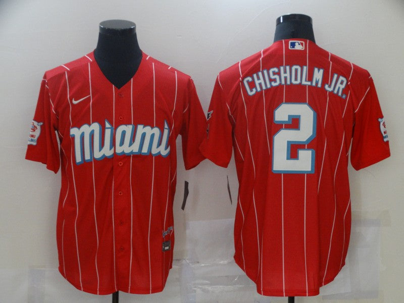 Men's Miami Marlins Jazz Chisholm Jr. #2 Red Replica Baseball Jersey1
