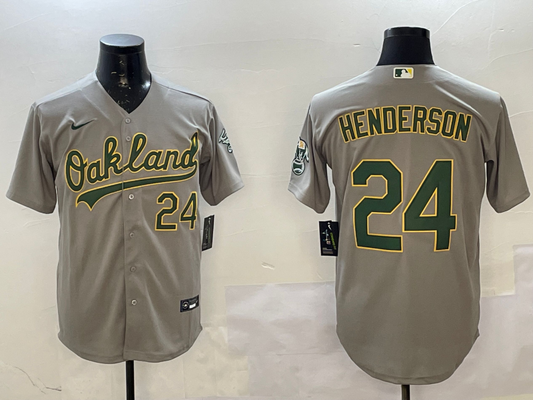 Men's Oakland Athletics Rickey Henderson #24 Gray Replica Player Jersey1