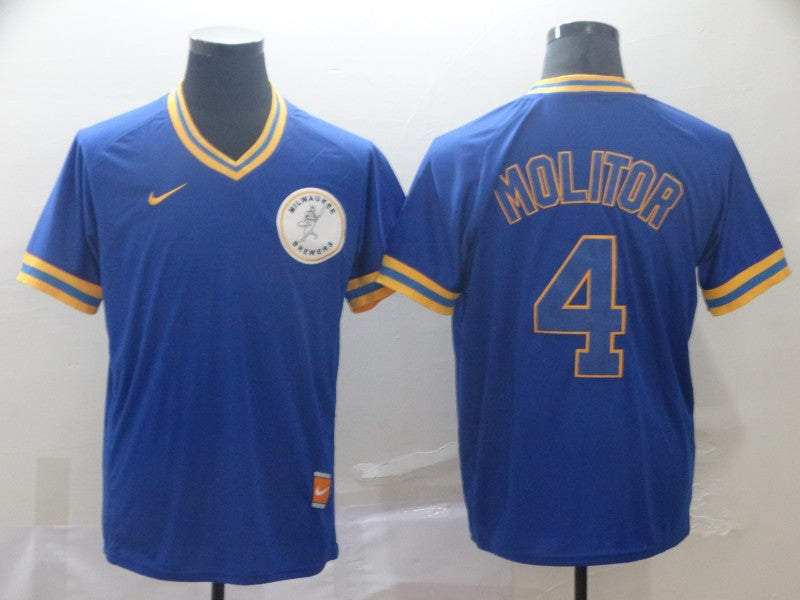Men's Milwaukee Brewers Paul Molitor #4 Blue Player Jersey1