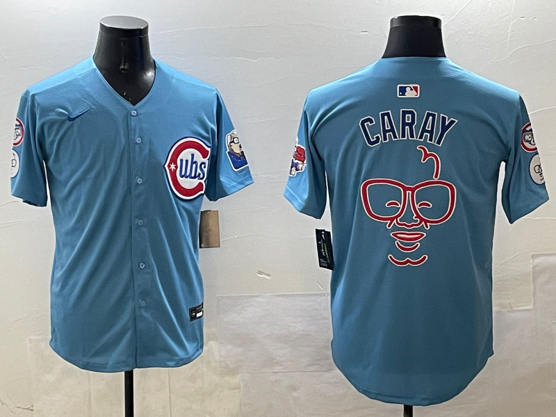 Men's Chicago Cubs Harry Caray Blue Replica Player Jersey1