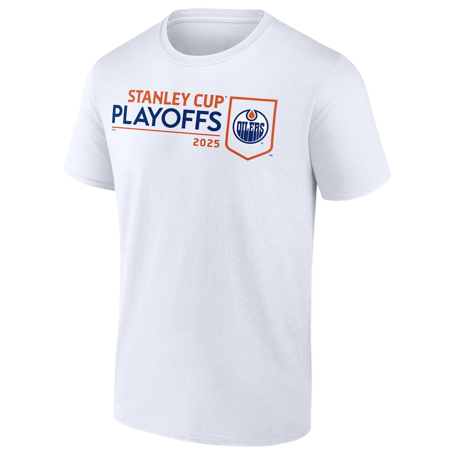 Men's Edmonton Oilers White 2025 Stanley Cup Playoffs Logo T-Shirt
