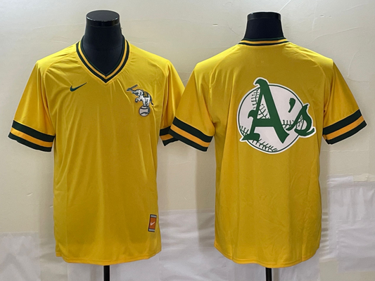 Men's Oakland Athletics Gold Blank Cooperstown Collection Mesh Batting Team Jersey1