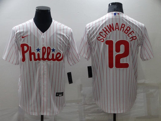 Men's Philadelphia Phillies Kyle Schwarber #12 White Replica Baseball Jersey1