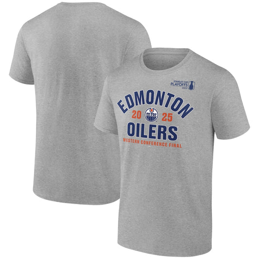 Men's Edmonton Oilers Heather Gray 2025 Stanley Cup Playoffs Western Conference Final Contender T-Shirt
