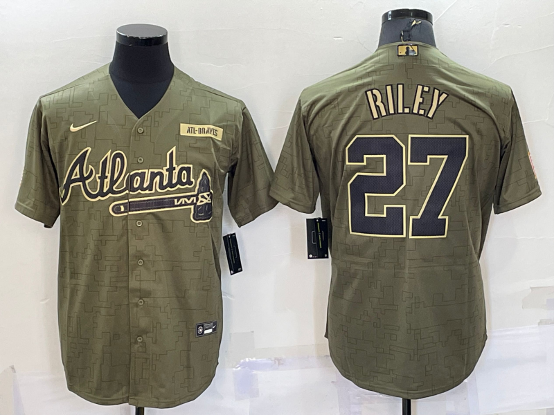 Men's Atlanta Braves Austin Riley #27 Brown Replica Player Jersey1