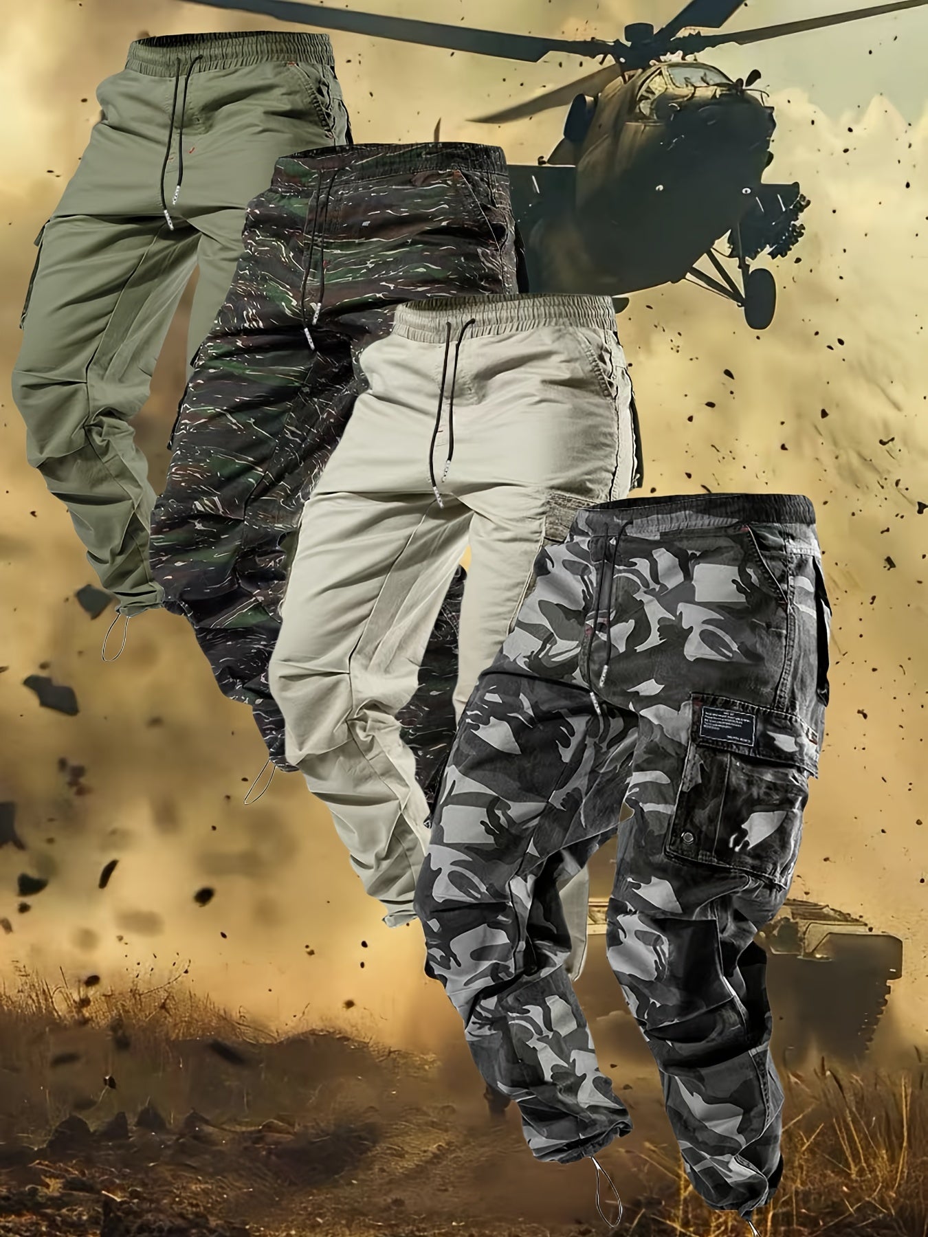 4pcs Men'S Tactical Cargo Pants Set