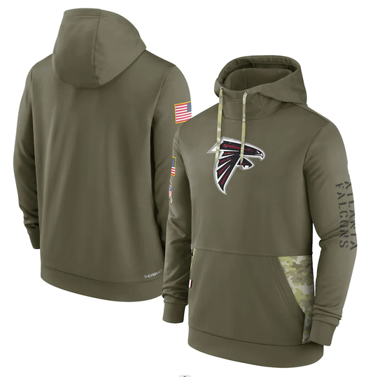 Men's Atlanta Falcons Olive 2022 Salute to Service Therma Performance Pullover Hoodie1