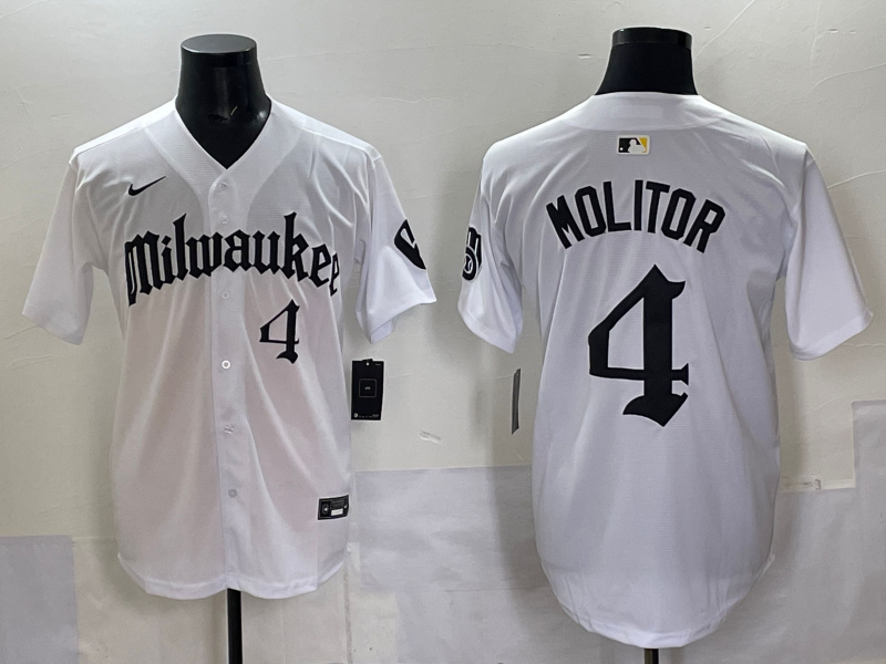 Men's Milwaukee Brewers Paul Molitor #4 White Replica Team Jersey