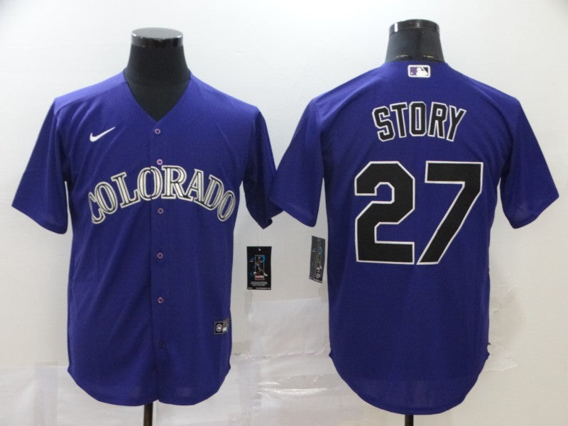 Men's Colorado Rockies Trevor Story #27 Purple Replica Baseball Jersey1