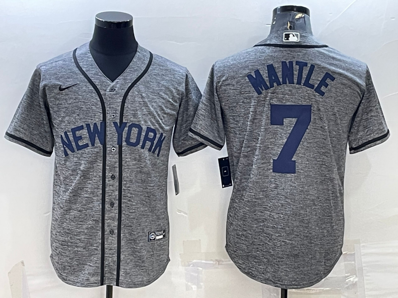 Men's New York Yankees Mickey Mantle #7 Gray Replica Player Jersey1