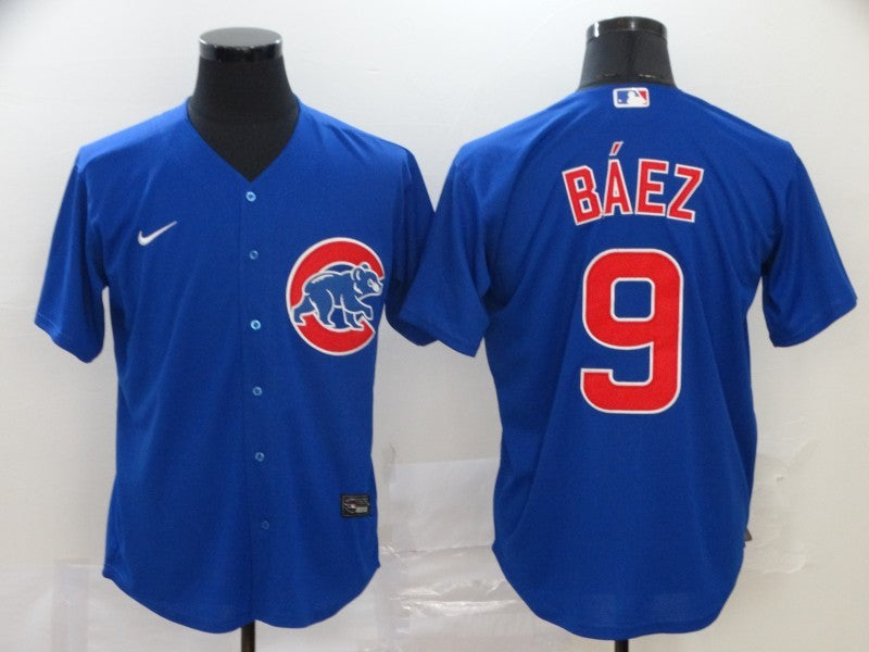 Men's Chicago Cubs Javier Baez #9 Blue Replica Baseball Jersey1