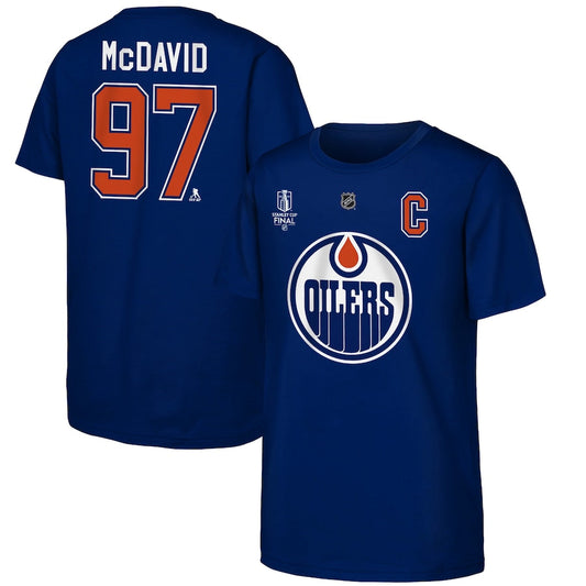 Youth Edmonton Oilers Connor McDavid Royal 2025 Stanley Cup Final Name & Number T-Shirt