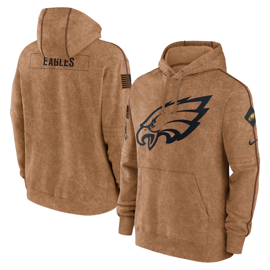 Men's Philadelphia Eagles Brown 2023 Salute To Service Club Pullover Hoodie1
