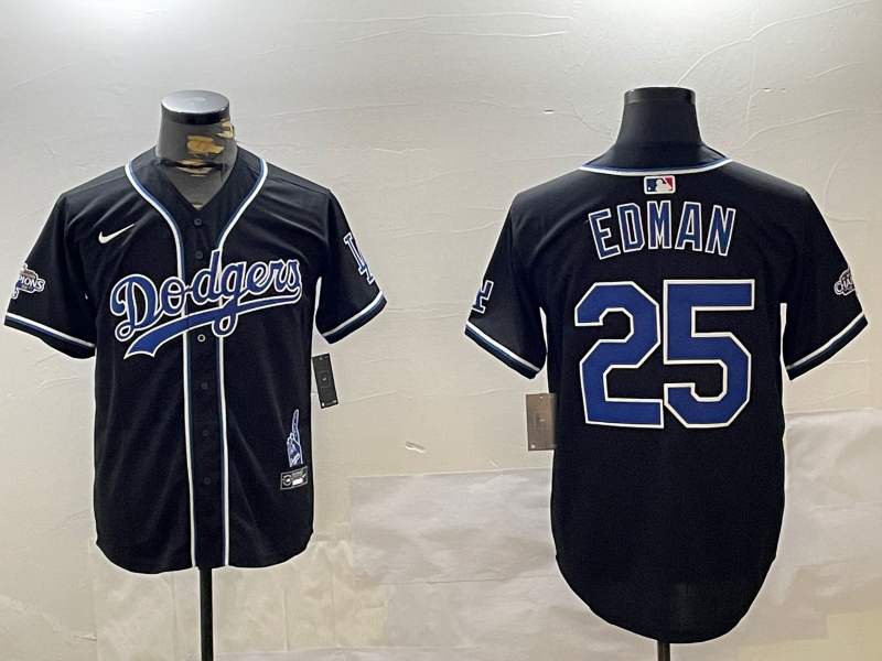 Men's Los Angeles Dodgers Tommy Edman #25 Black Replica Player Jersey1