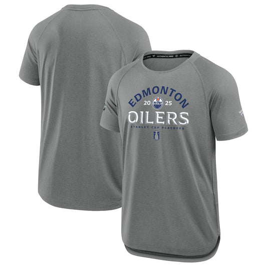 Men's Edmonton Oilers Fanatics Heather Gray 2025 Stanley Cup Playoffs Authentic Pro Rink Performance T-Shirt