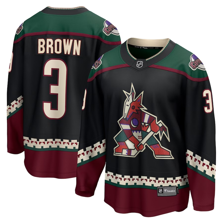 Men's Arizona Coyotes Josh Brown #3 Black Home Breakaway Player Jersey1