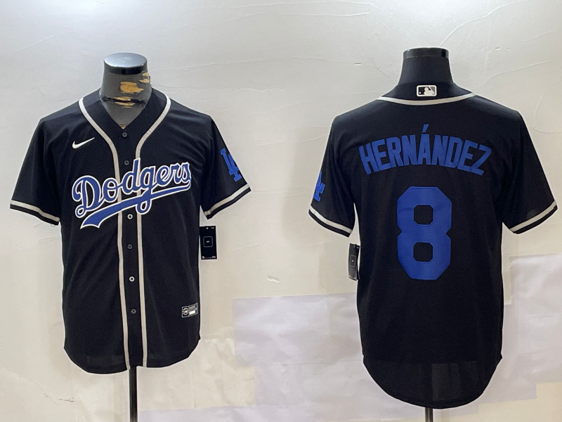 Men's Los Angeles Dodgers Enrique Hernandez #8 Black Replica Game Jersey1