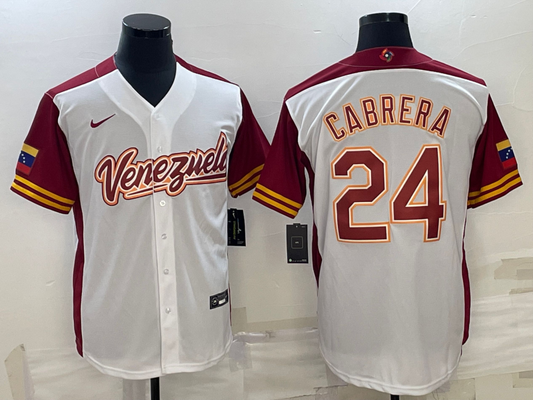 Men's 2023 World Baseball Classic #24 Miguel Cabrera Venezuela White jersey