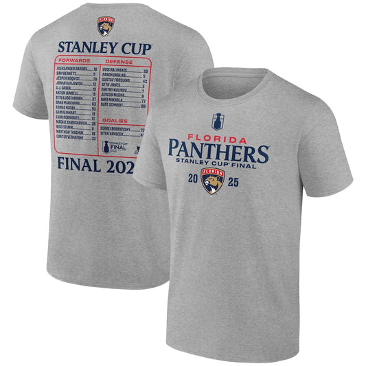 Men's Florida Panthers Fanatics Heather Gray 2025 Stanley Cup Final Roster T-Shirt