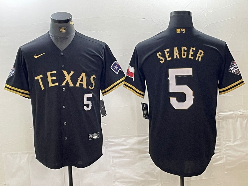 Men's Texas Rangers Corey Seager #5 Black Replica Game Jersey1
