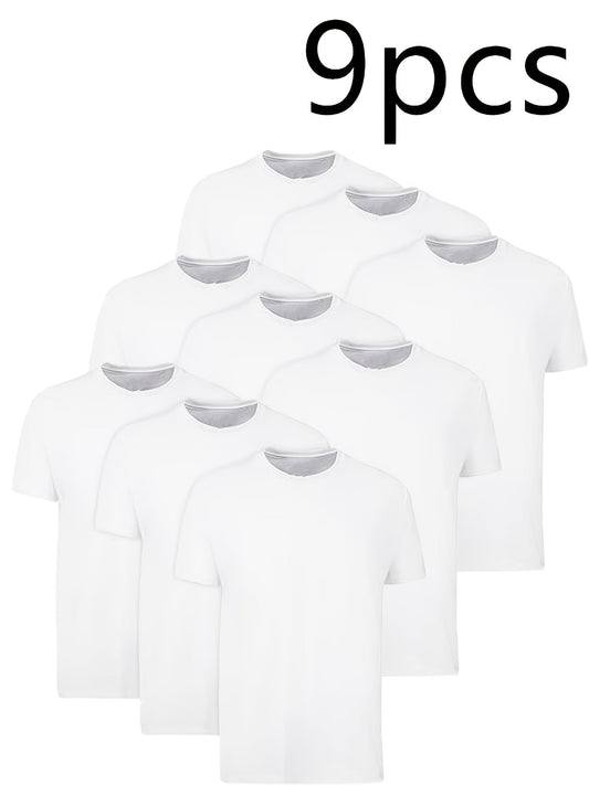 9pcs Men's Breathable Round Neck Short Sleeve T-Shirts