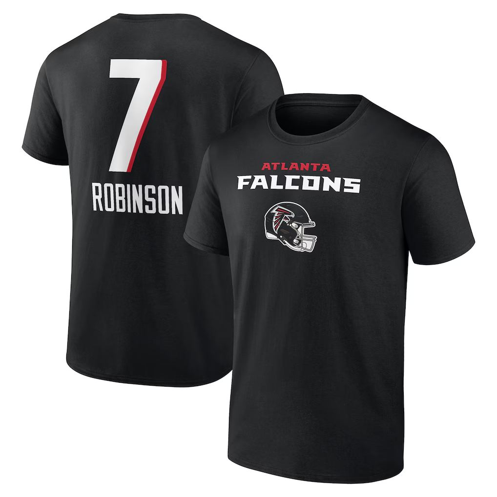 Bijan Robinson Atlanta Falcons Team Wordmark Name & Number T-Shirt - Black