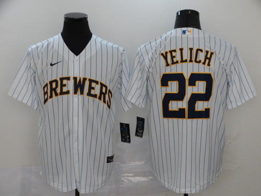 Men's Milwaukee Brewers Christian Yelich #22 MLB White Player Sewn Jersey1