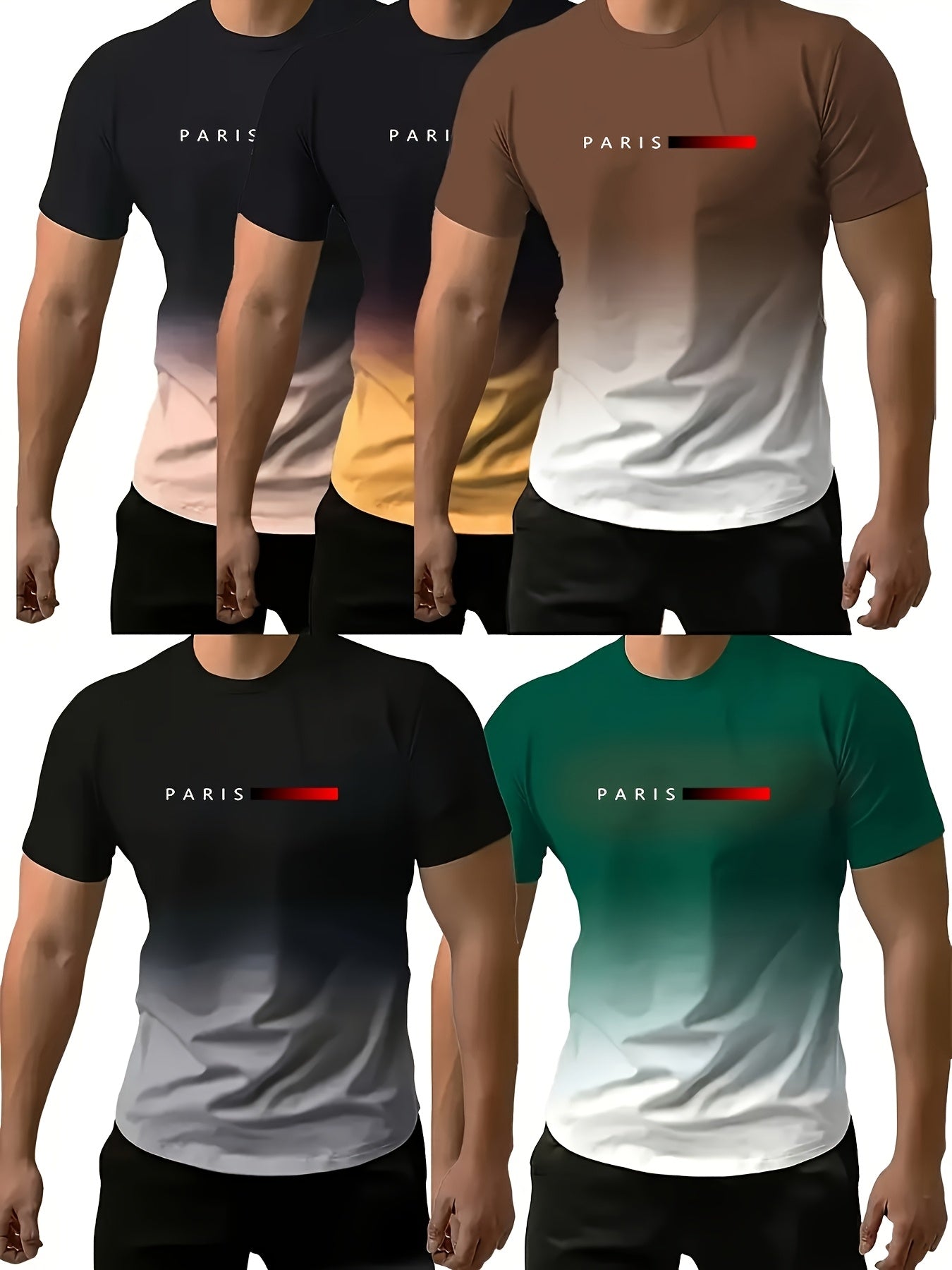 5pcs of large size Men's casual and fashionable 3D printed round neck T-shirts