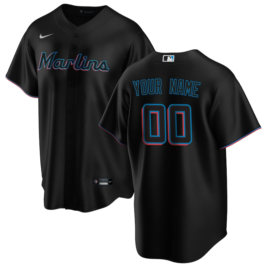 Men's Miami Marlins Black Alternate Replica Custom Jersey1