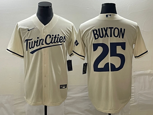 Men's Minnesota Twins Byron Buxton #25 Beige Alternate Replica Player Jersey1