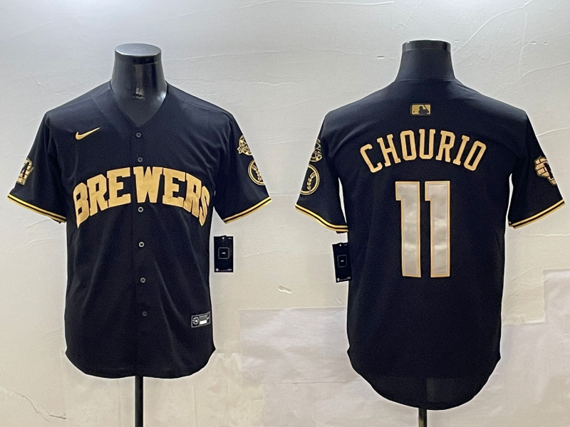 Men's Milwaukee Brewers Jackson Chourio #11 Black Replica Player Jersey1