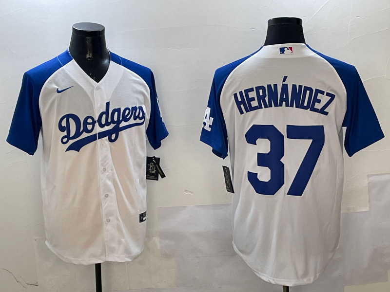 Men's Los Angeles Dodgers Teoscar Hernandez #37 White Player Jersey1