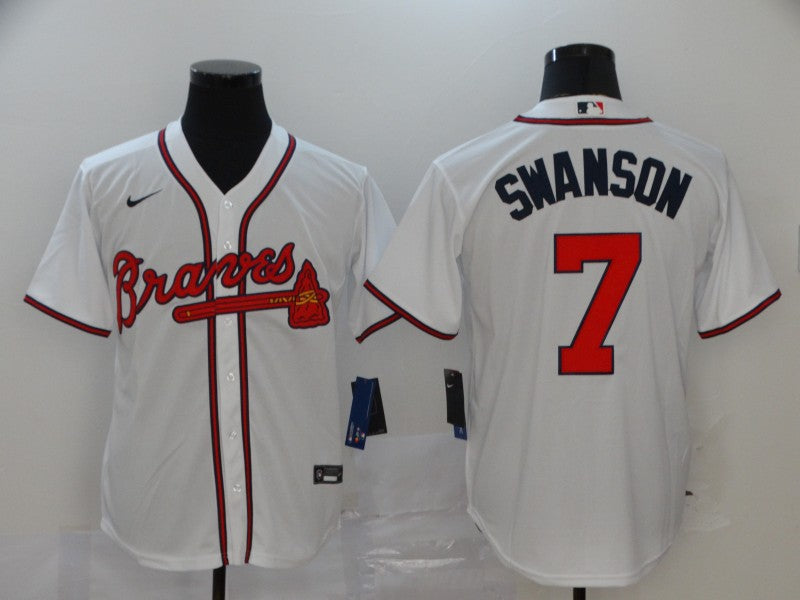 Men's Atlanta Braves Dansby Swanson #7 White Replica Player Jersey1