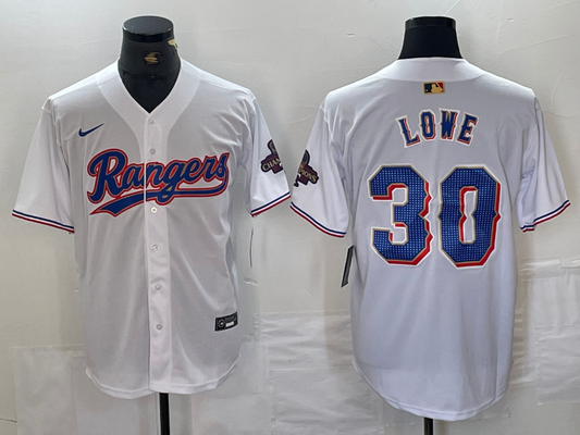 Men's Texas Rangers Nathaniel Lowe #30 White 2024 Gold Collection Limited Player Jersey1