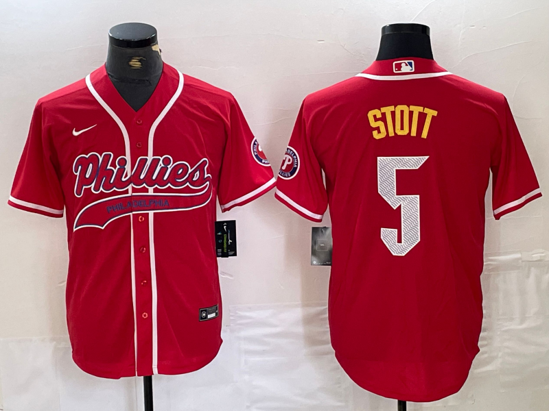 Men's Philadelphia Phillies Bryson Stott #5 Red Player Jersey1 Joint Edition