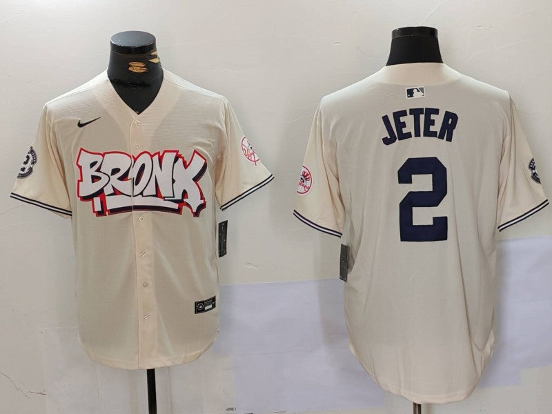 Men's New York Yankees Derek Jeter #2 Cream Limited Player Jersey1
