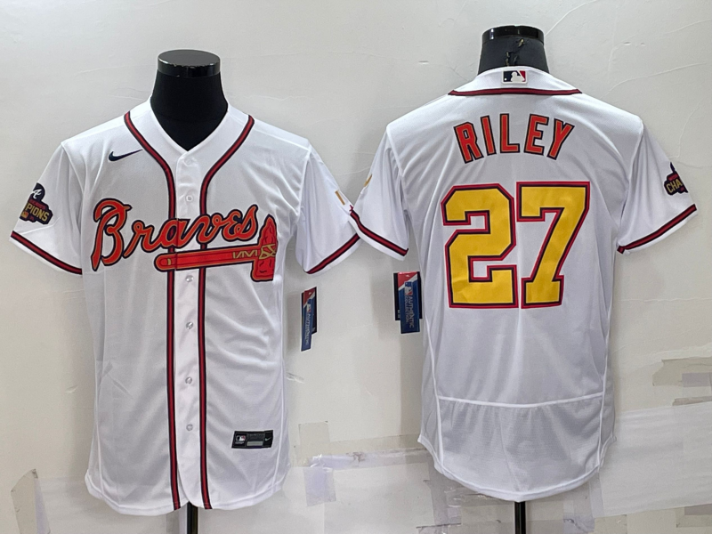 Men's Atlanta Braves Austin Riley #27 White Champion Edition Stitched Jersey1