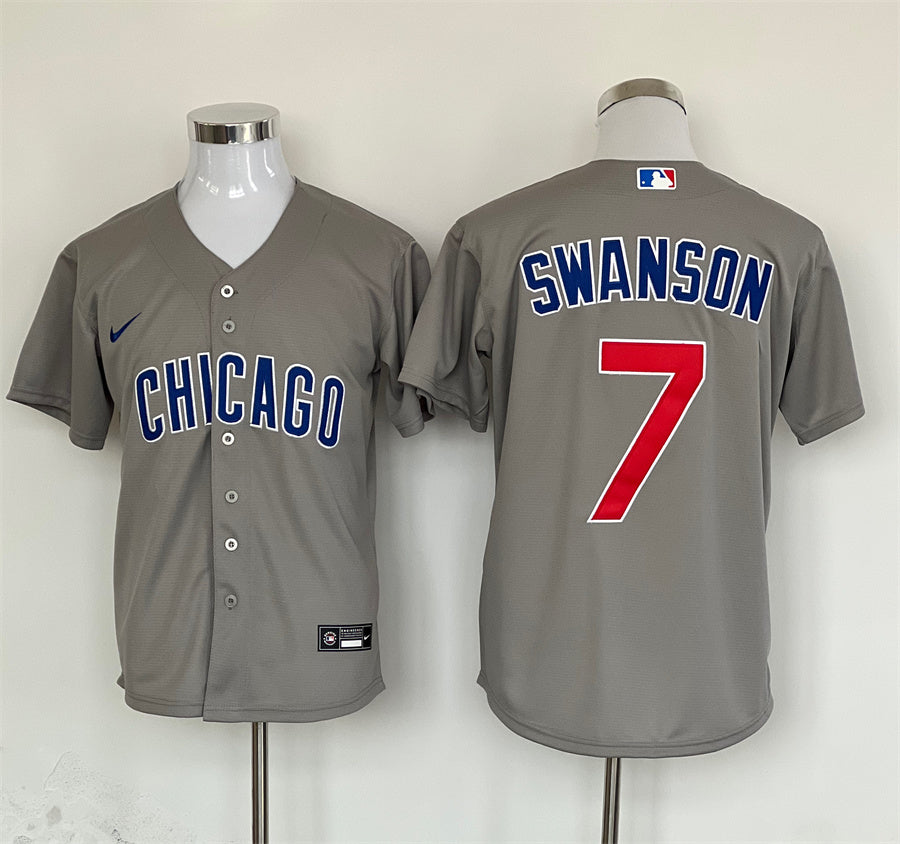 Men's Chicago Cubs Dansby Swanson #7 Gray Replica Player Jersey1