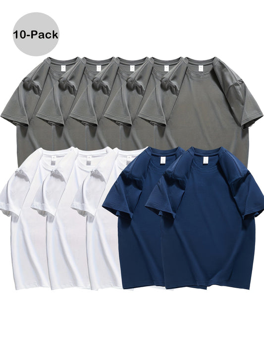 Men's 10-Pack Cotton Short Sleeve T-Shirt Summer Basics Trend Melange