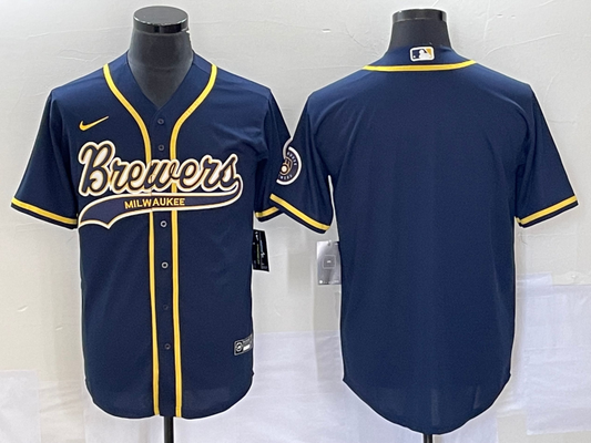 Men's Milwaukee Brewers Navy Replica Blank Jersey1 Joint Edition