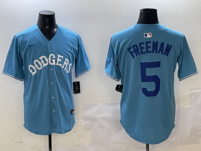 Men's Los Angeles Dodgers Freddie Freeman #5 Light Blue Replica Player Jersey1
