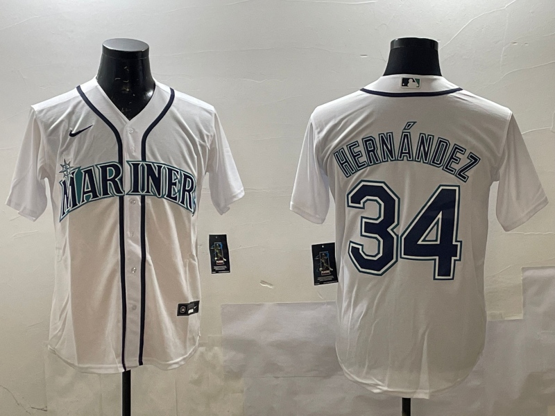 Men's Seattle Mariners Felix Hernandez #34 White Home Replica Player Jersey1